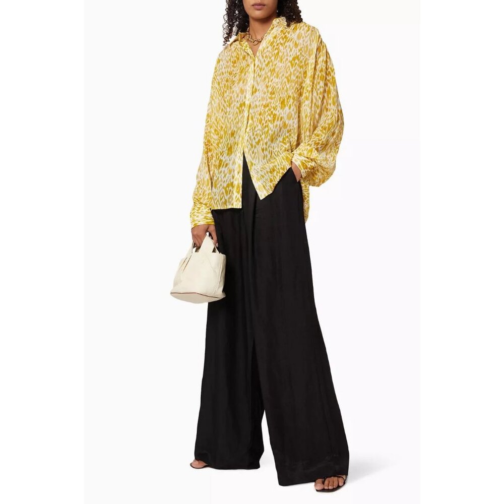 Anine Bing 100% Silk Caleb Shirt Leopard Animal Print Balloon Sleeve Oversized - Picture 6 of 16